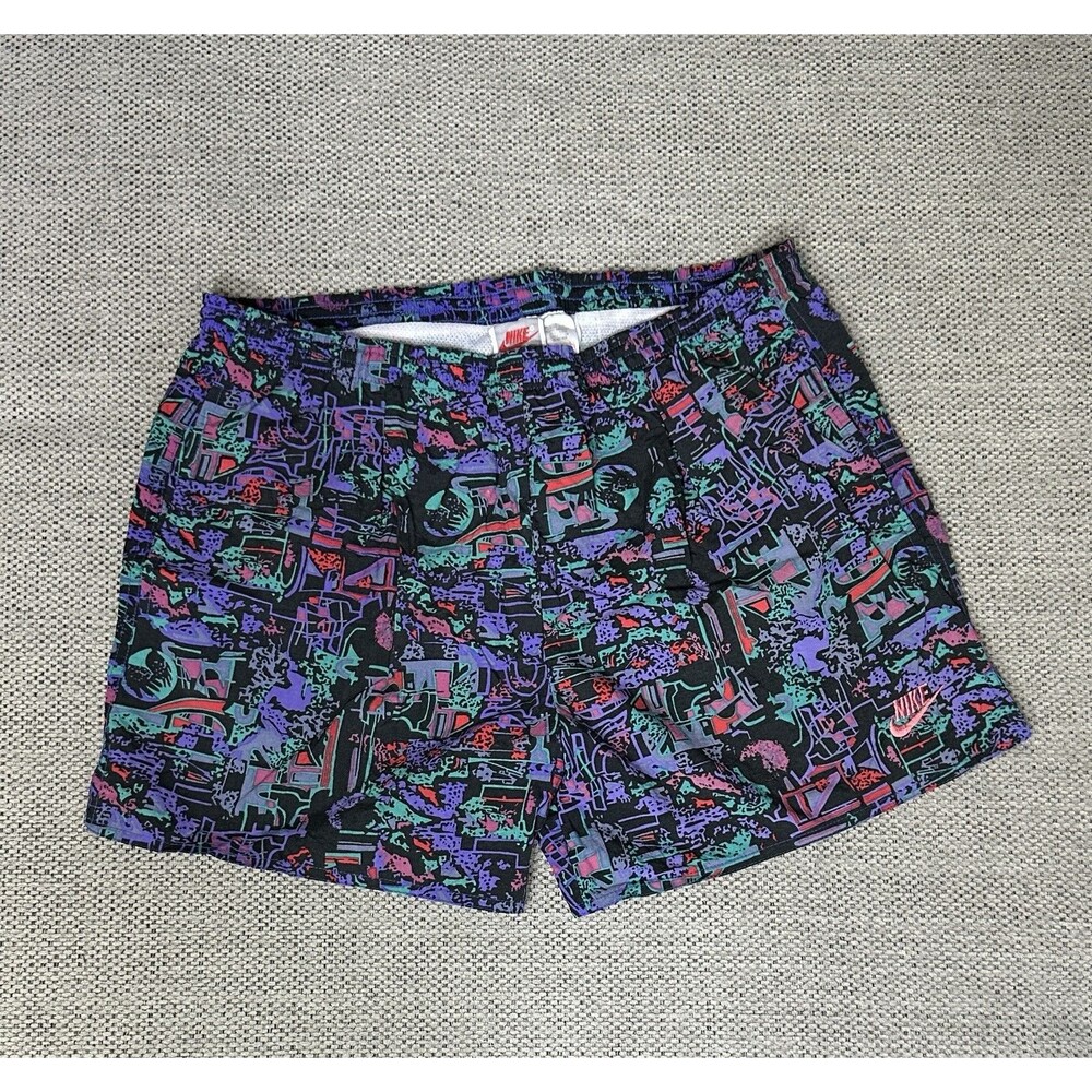 Vintage 90’s Nike Swim Trunks Medium Abstract Purple Black